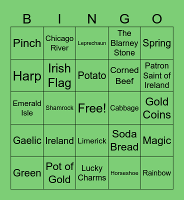 Saint Patrick's Day Bingo Card