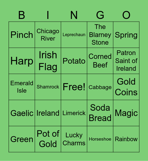 Saint Patrick's Day Bingo Card