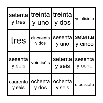 Bingo de los Numeros Bingo Card