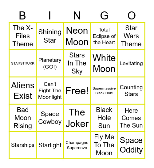 Celestial Jamz Bingo Card