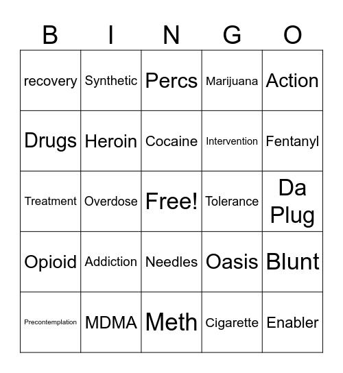 B Substance Abuse Bingo Ya Dig Bingo Card