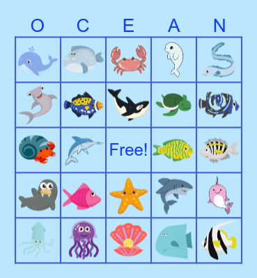 Ocean Animals Bingo Card