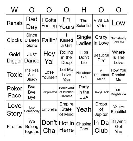 Top Hits 2000-2010 Bingo Card