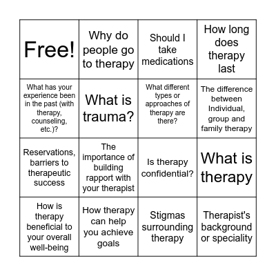 Mental Health Bingo Card