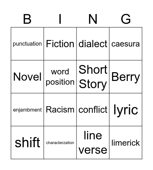 poetry Bingo Card