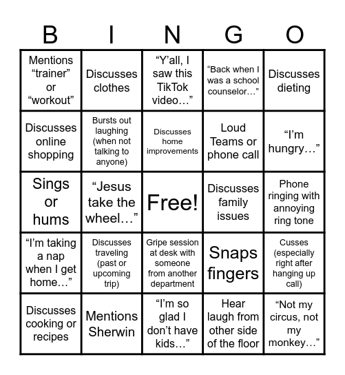 LL Bingo Card