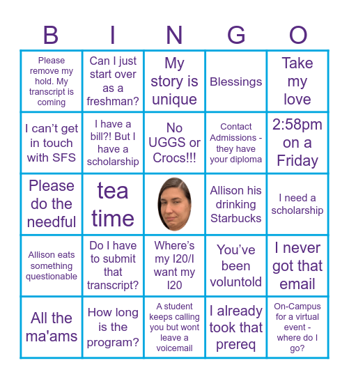 Admissions Bingo Card