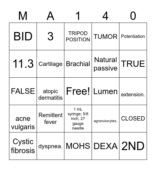 MA140 BINGO Card