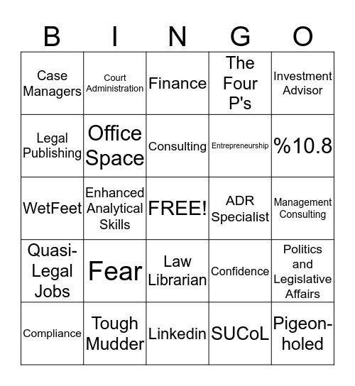 Alternative Law Careers Bingo Card