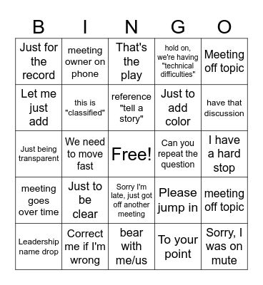 Meeting Notes Bingo Card