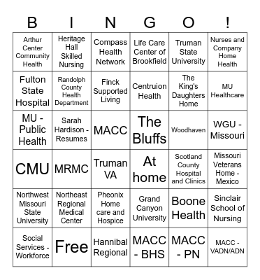 HEALTH SCIENCES CAREER FAIR Bingo Card