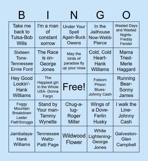 Classic Country Bingo Card