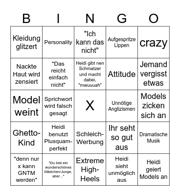 GNTM Bullshit 2024 Bingo Card
