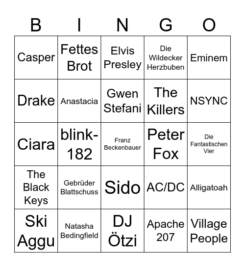 Musik Bingo Card