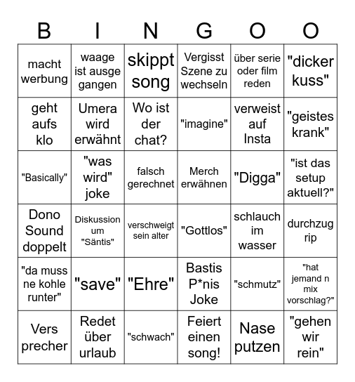 SWG Stream Bingo Card