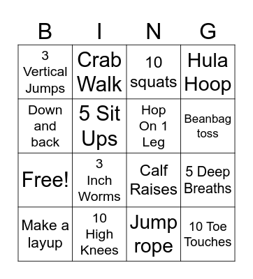 Fitness Bingo Card