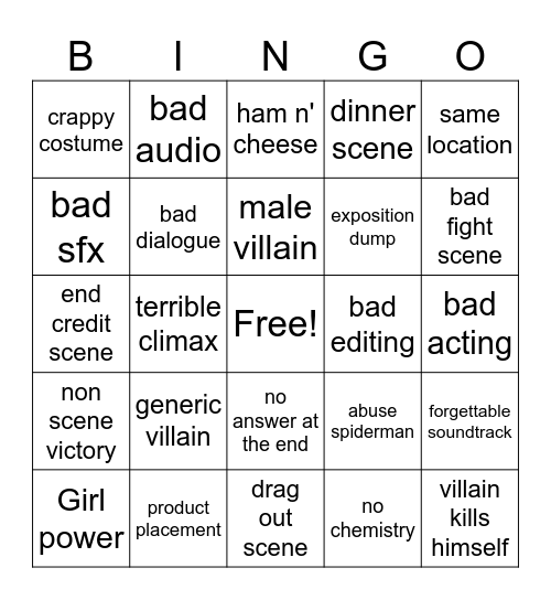 madam web Bingo Card