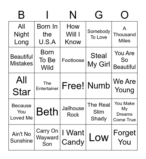 Music Bingo Card