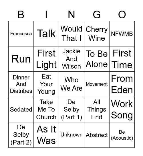 Hozier Bingo Card