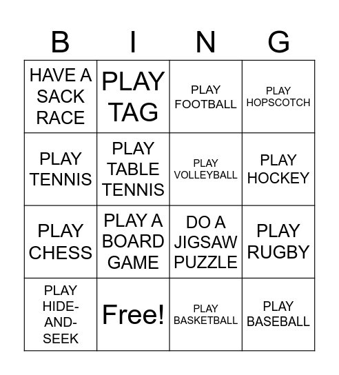 Games & Sports Bingo Card