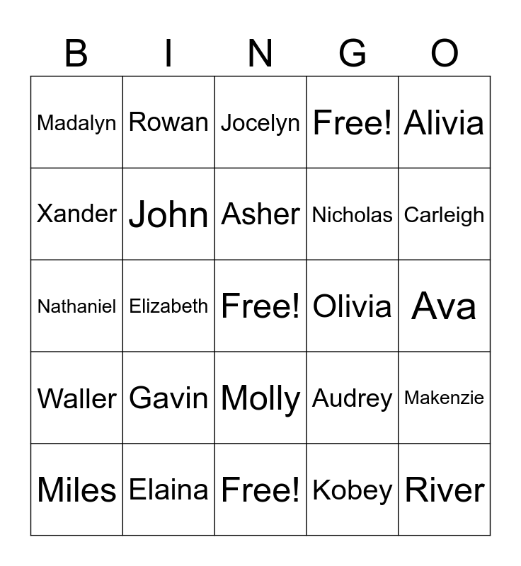 5th Grade Band Bingo Card