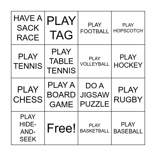 Games & Sports Bingo Card