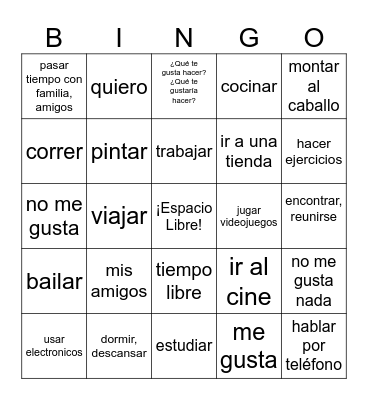 PASATIEMPOS Y ACTIVIDADES Bingo Card