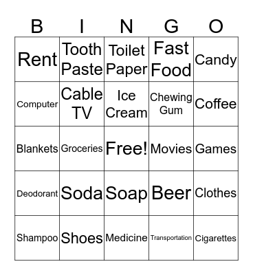 Budget Bingo Card