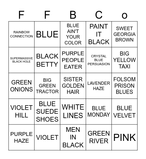 C*O*L*O*R*S Bingo Card