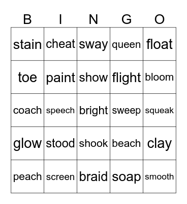 Vowel Team Bingo 2 of 3 Bingo Card