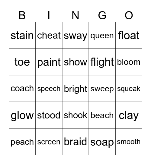 Vowel Team Bingo 2 of 3 Bingo Card