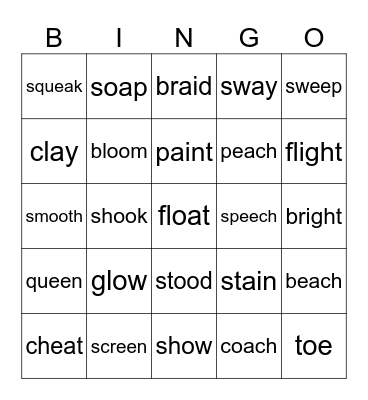 Vowel Team Bingo 3 of 3 Bingo Card