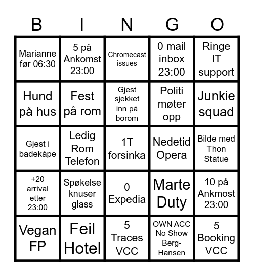 Vekterns' Bingo Uke 4 Bingo Card