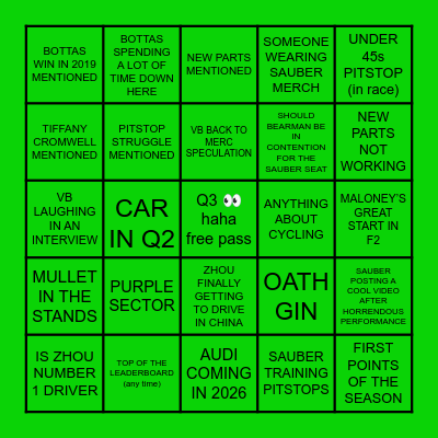 Sauber Bingo Card