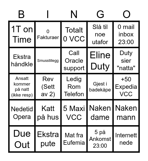 Vekterns' Bingo Uke 4 Bingo Card
