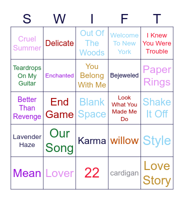 Bingo Taylor's Version Bingo Card