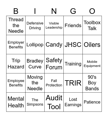 Safety Bingo Card