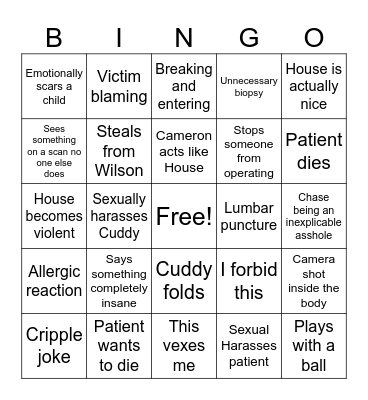 House M.D. Bingo Card