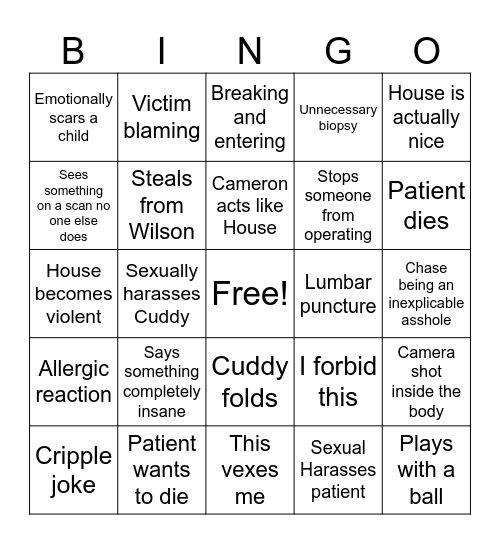 House M.D. Bingo Card