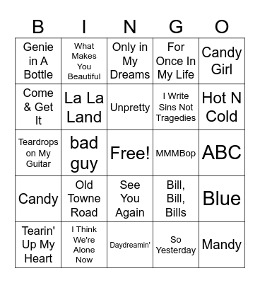 When They Were Young Bingo Card