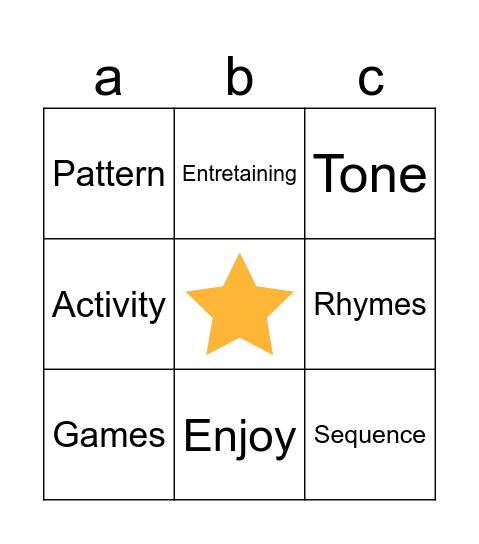 Key Words Bingo Card