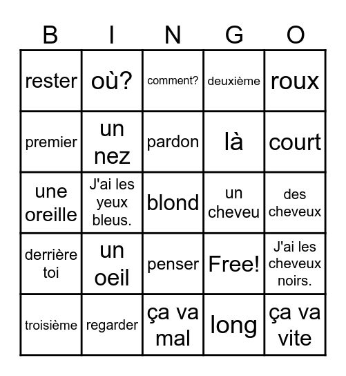 Unité 15 Bingo Card