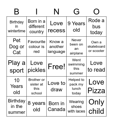 Get to Know You-School Bingo Card