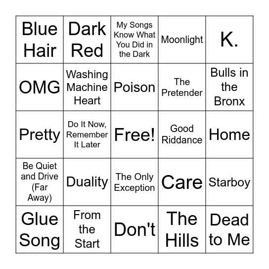 Music Bingo Card