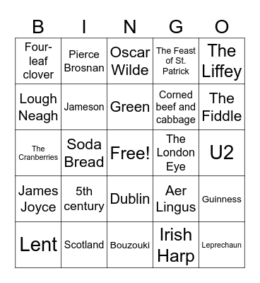 Saint Patrick's Day Bingo Card