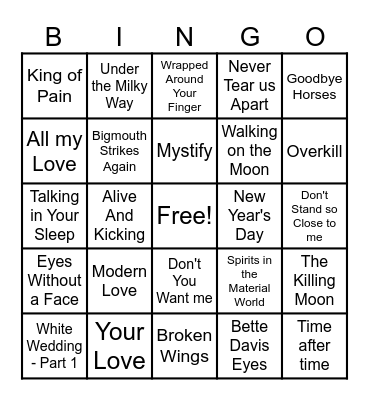 80's Dynamite Bingo Card