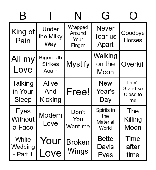 80's Dynamite Bingo Card