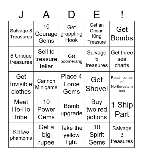 Phantom Hourglass Bingo Card