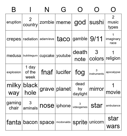 gojo daddy Bingo Card