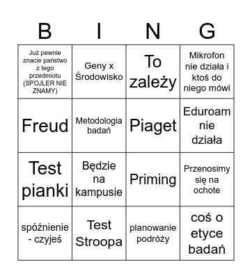 Psychologia Bingo Card